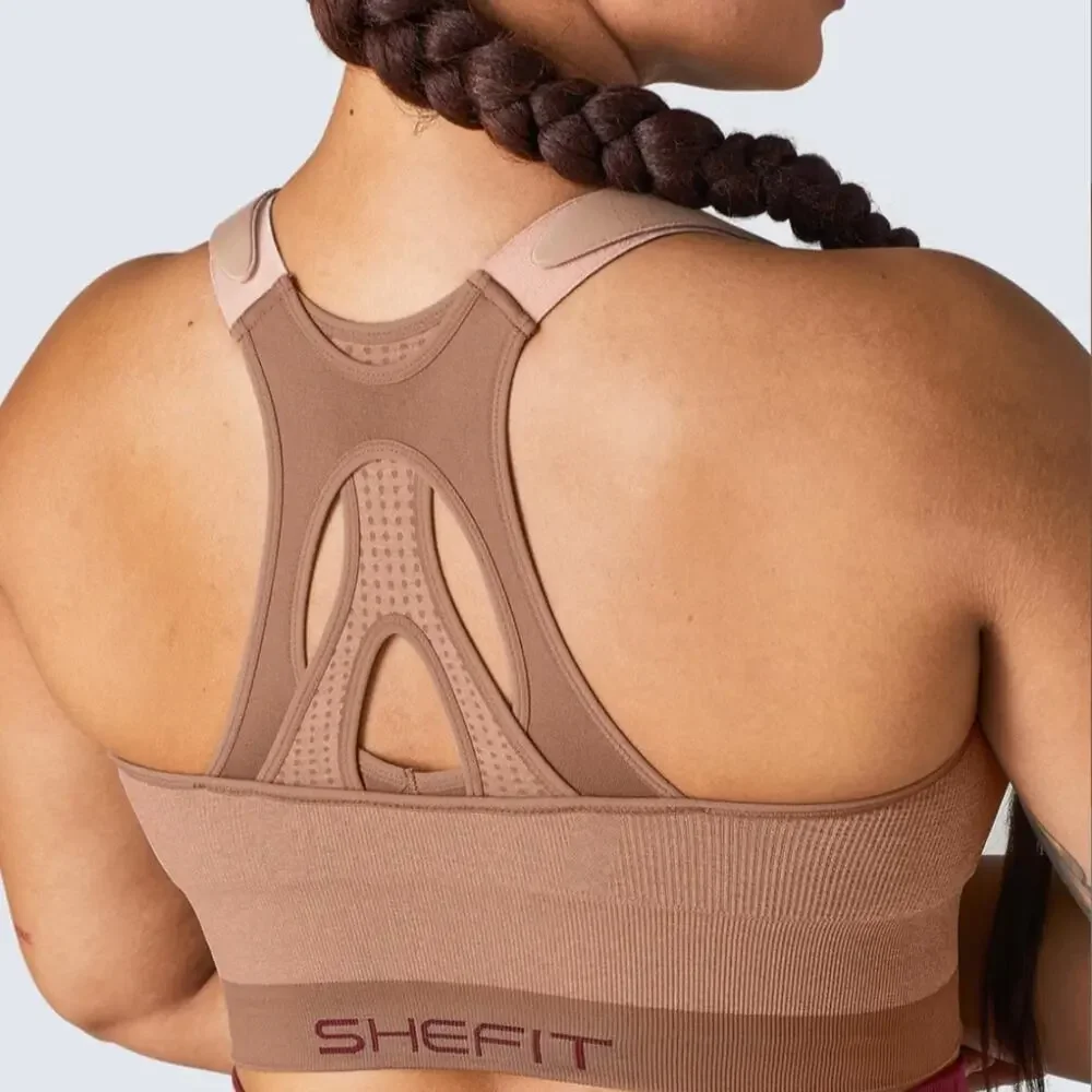 SHEFIT Low Impact Sports Bra Heathered Tan sz 6Luxe Brand New